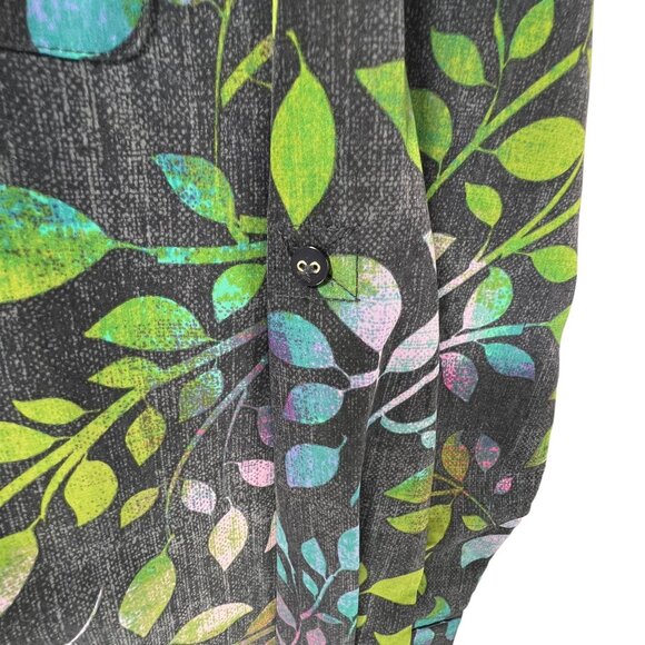 D & Co Button Up Shirt Multicolor Leaf Print Long Sleeve Large Denim Co Roll Tab - Picture 7 of 14